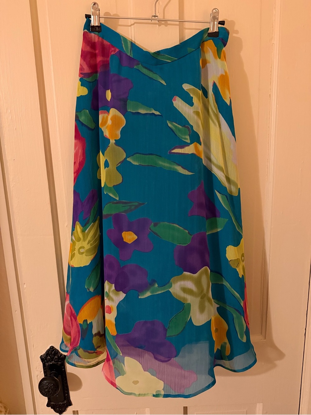Coldwater Creek Teal Floral Circle Skirt